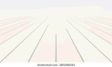 A high-angle perspective view of white-washed wooden planks or floorboards receding into a bright, glowing horizon. The image features a minimalist, clean aesthetic with soft natural light, suitable for backgrounds or mockups.