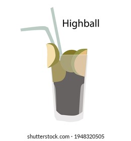 Highball cocktail glass flat minimalist hand drawn vector icon EPS10