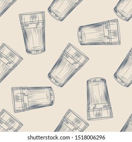 Highball glass seamless pattern. Collin glass backdrop. Engraving style. Design for menu, wrapping paper. Vector illustration