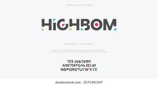 Highbom modern abstract alphabet font. Minimal technology typography, Creative urban sport fashion futuristic font and with numbers. vector illustration