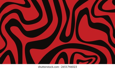 Plano de fundo abstrato de alto contraste com linhas onduladas negras vermelhas e pretas. Ideal para projetos gráficos arrojados e dramáticos.
