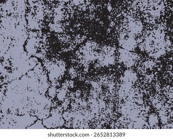 Um design abstrato de alto contraste com um padrão texturizado e manchado de formas pretas irregulares contra um fundo roxo claro silenciado, criando um efeito de silhueta único.