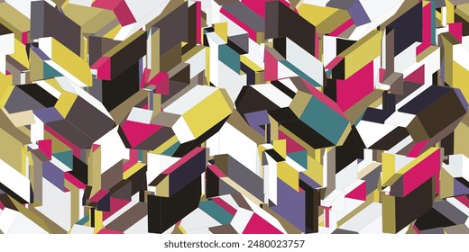 High-contrast abstract geometric pattern with vibrant, bold shapes and colors creating dynamic visual interest.