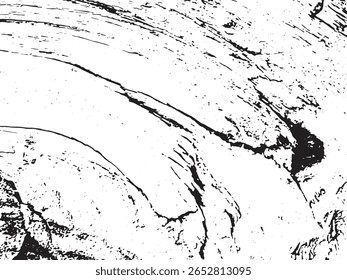 Uma textura grunge abstrata de alto contraste com um arranjo dinâmico de linhas pretas irregulares e manchas espalhadas contra um fundo branco limpo, apresentado em um estilo silhueta.