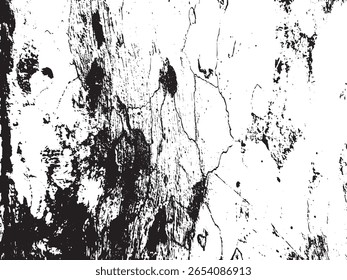 A high-contrast, abstract grunge texture featuring a distressed, cracked surface with splattered ink details. This silhouette is isolated on a transparent background, perfect for graphic design.