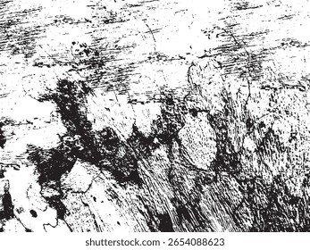 Uma textura grunge abstrata de alto contraste com uma silhueta de traços pretos irregulares e manchas espalhadas contra um fundo branco escuro, isolado em um fundo transparente.