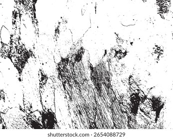 A high-contrast, abstract grunge texture featuring rough, streaky patterns and scattered dots. This silhouette design is isolated on a transparent background, offering a distressed and textured visual