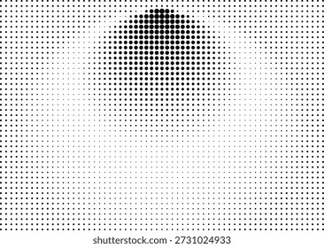 Ein kontrastreiches, abstraktes Bild mit einem Halbtonmuster aus kleinen schwarzen Quadraten oder Punkten. Die Dichte der Punkte variiert, um eine kreisförmige 