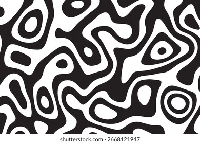 A high-contrast, abstract pattern featuring swirling, organic lines in black and white. The textured surface adds depth and a tactile quality to the visual.