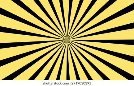 High-contrast abstract sunburst background with bold black rays on a yellow field. Striking geometric pattern creates a dynamic, energetic retro look ideal for graphic design, posters, and visual 