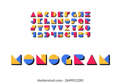 Fonte de monografia Bauhaus de alto contraste com cores primárias e alfabeto geométrico

 Ilustração de vetor
