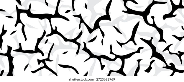 High-contrast black and gray abstract vector background with organic branching shapes and fluid connections, forming a bold modern pattern inspired by cracks, veins, or camouflage textures.