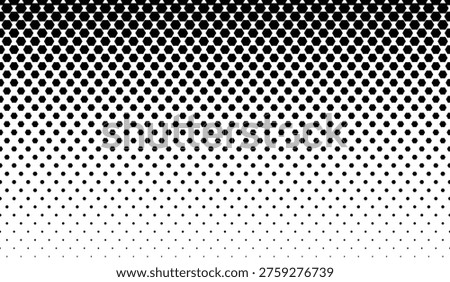 A high-contrast black and white abstract background featuring a halftone gradient effect created with hexagonal shapes. The pattern transitions from large, dense black hexagons at the top to small, sparse dots at the bottom, creating a sense of depth and movement. Ideal for modern graphic design, web backgrounds, and print media.