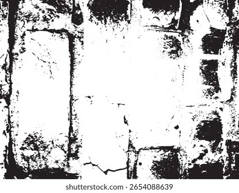 A high-contrast black and white abstract grunge texture featuring rough, irregular edges and a scattering of small dots, presented as a silhouette on a transparent background.