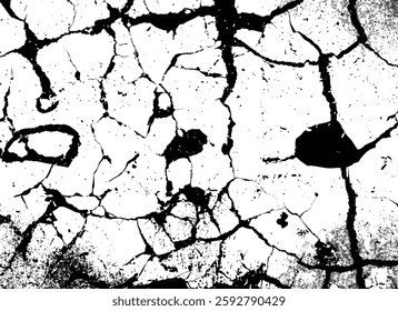 High-contrast black and white cracked grunge texture with distressed details. Ideal for backgrounds, overlays, and design projects.