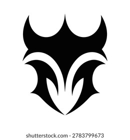 High-contrast black and white devil horns graphic symbol with sharp pointed tips and bold outline for branding or editorial use