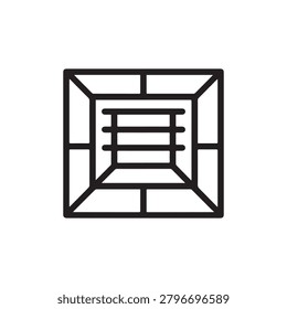 A high-contrast black and white geometric design featuring a central symmetrical pattern framed by a grid. The composition includes intersecting lines forming a balanced, structured layout with a focu.