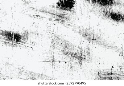 High-contrast black and white grunge texture with scratches and distressed lines. Ideal for backgrounds, overlays, and design.