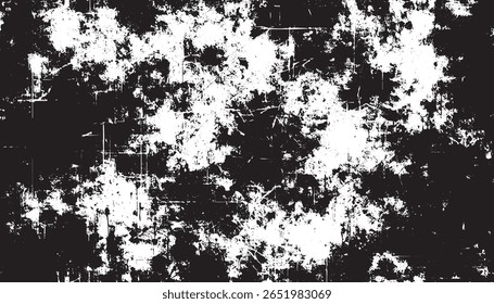 High-Contrast Black and White Grunge Texture with Scratches and Splatter Effects, Abstract Distressed Overlay Background