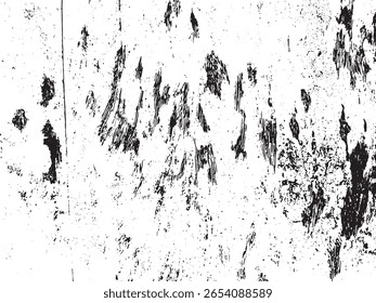 Uma textura grunge em preto e branco de alto contraste com listras verticais abstratas e manchas dispersas. Este efeito de silhueta é isolado em um fundo transparente.