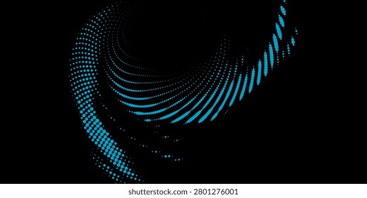 High-contrast black and white halftone spiral forming a dynamic dotted vortex and flowing swirl pattern. Minimal, modern abstract graphic ideal for backgrounds, technology, motion design, digital art, and visual effects projects.