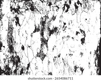 A high-contrast black and white image depicting a distressed, textured surface with a silhouette of cracked and peeling paint, isolated on a transparent background.