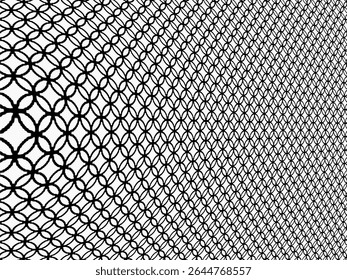 imagem em preto e branco de alto contraste exibindo um padrão repetitivo de círculos ou ovais interconectados, criando uma imagem texturizada
