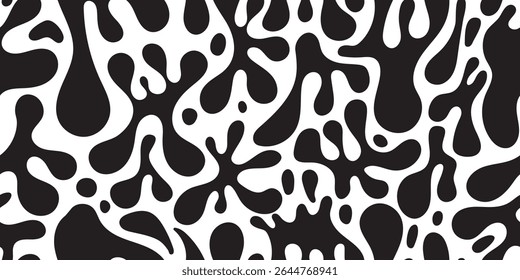 Um padrão preto e branco de alto contraste de bolhas gotejantes e formas abstratas. Ideal para projetos visuais retrô, surreais ou de inspiração psicodélica.