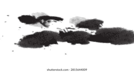 A high-contrast black and white photograph featuring a central figure, possibly a person, with dark, undefined, fluffy masses around them, creating an abstract and mysterious composition.