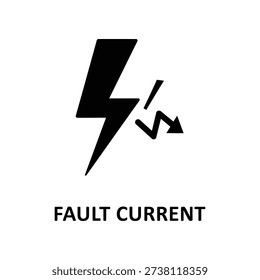High-contrast black and white vector illustration of a fault current lightning bolt symbol on a clean background, ideal for electrical safety and power engineering graphics.