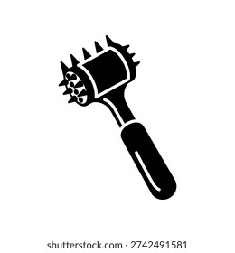 High-contrast black and white vector illustration of a spiked Halloween mallet, isolated on a clean white background, ideal for horror-themed designs and festive decorations.