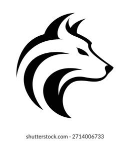 High-Contrast Black and White Wolf Profile Logo