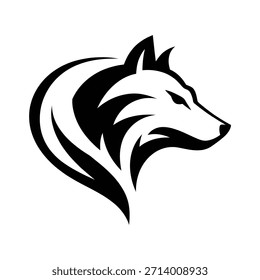 High-Contrast Black and White Wolf Profile with Stylized Mane