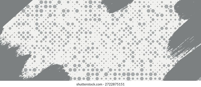 Fundo grunge preto-e-branco de alto contraste com densos pontos de meio-tom e traçados de pincel de tinta áspera. A área central é deixada limpa e brilhante, criando um espaço focal natural para texto, logotipos ou gráficos. A textura angustiada e o padrão de pontos em estilo cômico dão-lhe uma estética de impressão bruta, urbana e vintage.
