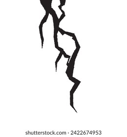 A high-contrast of a crack, isolated on a white background. Design element for depicting damage or destruction, suitable for use in articles about earthquakes, repair, and conflict or fracture