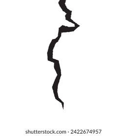 A high-contrast of a crack, isolated on a white background. Design element for depicting damage or destruction, suitable for use in articles about earthquakes, repair, and conflict or fracture