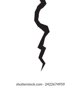 A high-contrast of a crack, isolated on a white background. Design element for depicting damage or destruction, suitable for use in articles about earthquakes, repair, and conflict or fracture