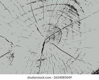 A high-contrast, graphic representation of a tree stump's cross-section. The silhouette style emphasizes the natural patterns and textures of aged wood, highlighting its cracks and rings.