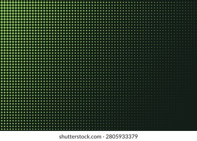 High-contrast green diamond halftone pattern on dark background, dots black