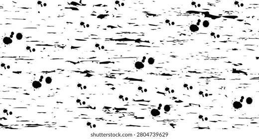 High-contrast grunge background featuring black ink splatters and horizontal distressed scratches that create a weathered wood or paint-worn texture, ideal for posters, overlays, design accents, and packaging.