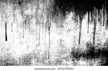 High-contrast grunge texture with distressed drips and rough surface. Perfect for backgrounds, overlays, and artistic designs.