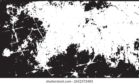 High-Contrast Grunge Texture with Distressed Edge Splatter, Black and White Abstract Background for Urban Design