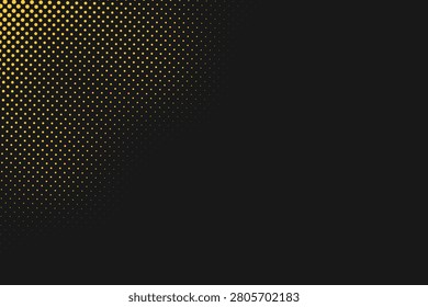 High-contrast halftone dots gradient on black background, gold