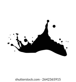 Uma imagem de alto contraste que representa um splash de tinta preta sobre um fundo branco. O splash é dinâmico e irregular, com gotículas de tamanhos variados. O humor geral é energético e abstrato.