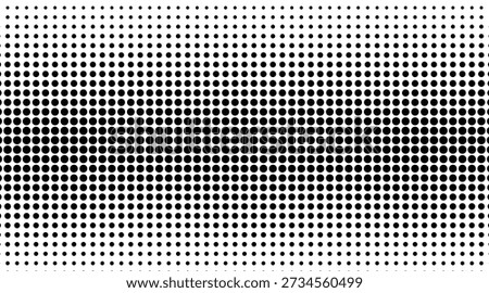 A high-contrast image featuring a dense arrangement of small black dots on a white background, creating a halftone effect with varying dot densities