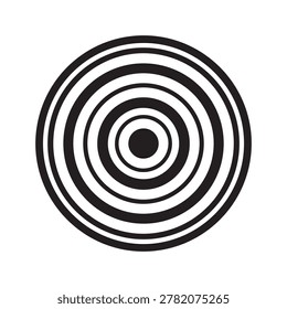 A high-contrast image featuring a series of concentric black rings on a white background, creating a target-like pattern. The rings vary in width and are evenly spaced, forming a symmetrical and visua.