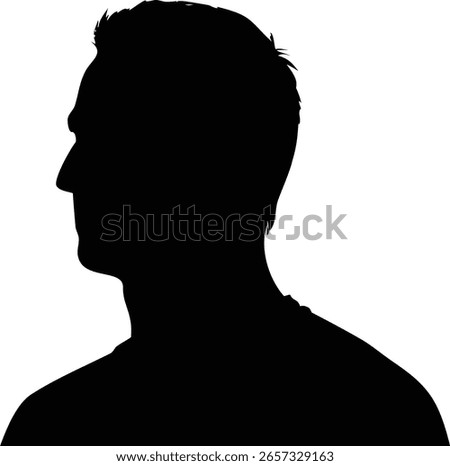 High-contrast image showcasing the black silhouette of a man from the shoulders up, seen in profile facing left against a clean white backdrop for design use.