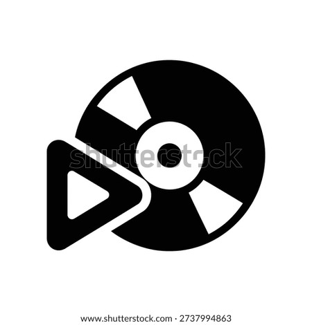 High-contrast minimalist vector icon featuring a vinyl record and play button in bold black and white, ideal for music apps, media players, and modern branding projects.