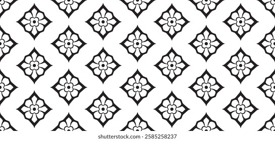 High-Contrast Monochrome Ornamental Pattern with Symmetrical Design