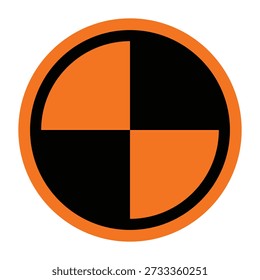 Una ilustración de objetivo de prueba de choque circular naranja y negro de alto contraste. Este ícono de Vector profesional es esencial para informes de seguridad automotriz, presentaciones de ingeniería de vehículos, diagramas de calibración de prueba de choque y documentación de prueba de impacto industrial. El diseño audaz de cuatro cuadrantes garantiza una alta visibilidad de los manuales técnicos, las certificaciones de seguridad y el contenido educativo centrado en la ingeniería de transporte y los protocolos de seguridad de laboratorio.